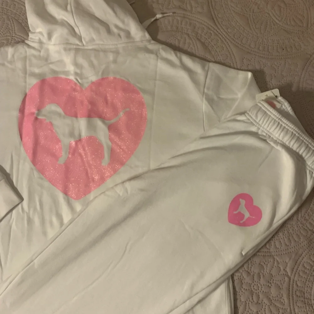 Victoria’s Secret Pink Originals White Pullover Hoodie Campus Sweats & Tee SET - Picture 7 of 7